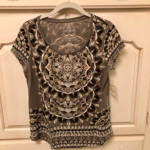 Lucky Brand Gold and Gray Short Sleeve Tee